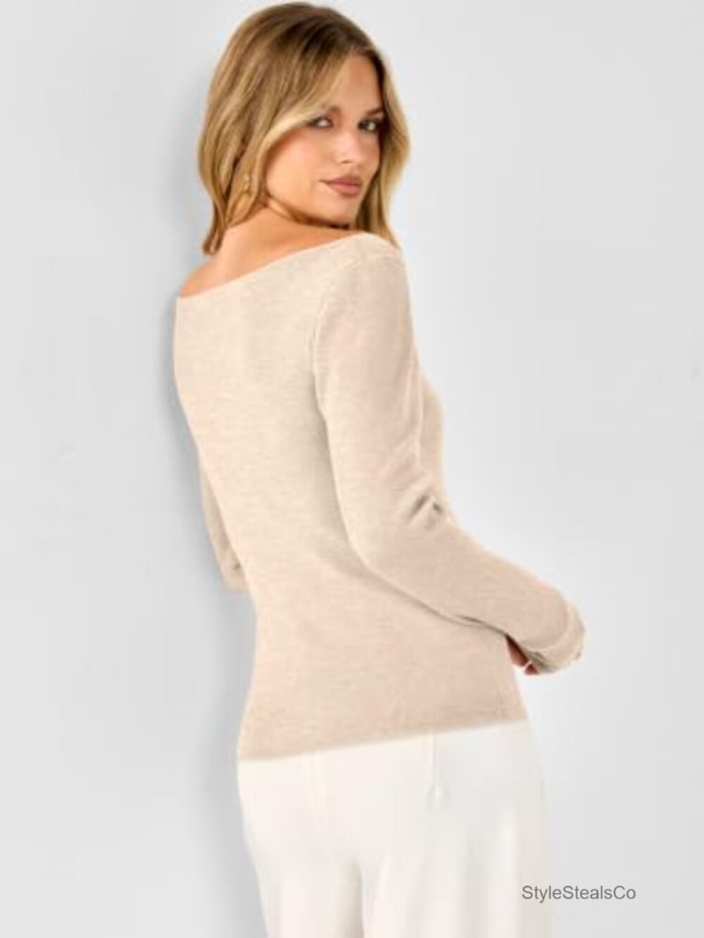Women's Long Sleeve Boat Neck Lightweight Knit Pullover Sweater Slim Fit - Picture 4 of 6
